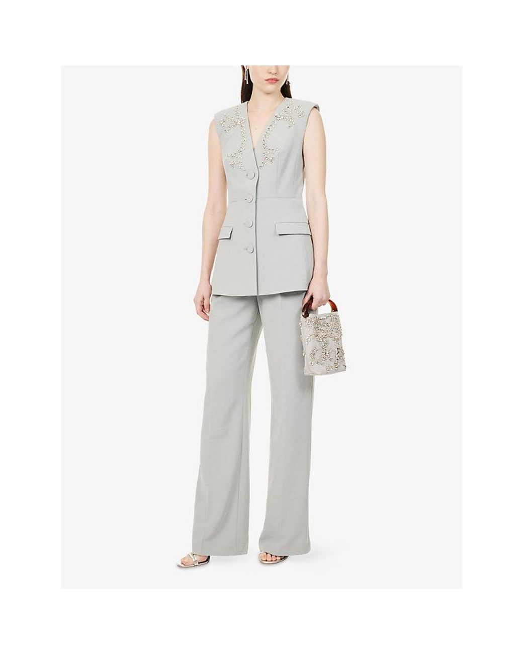 Huishan Zhang White Sigrid Jewel-Embellished Woven Waistcoat