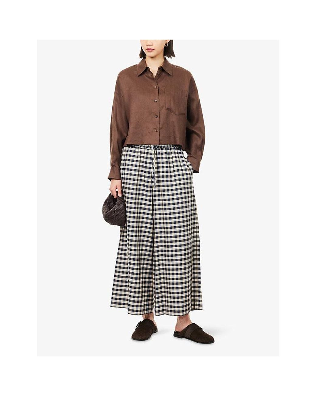 Weekend by Maxmara Multicolor Check Wide-Leg Cotton-Blend Trousers