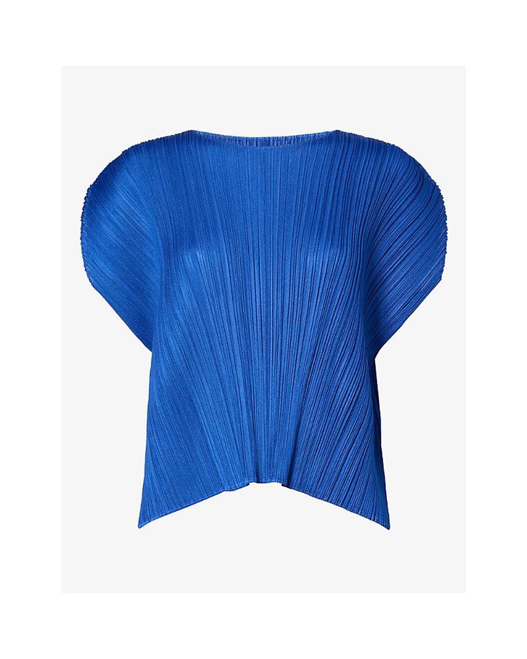 Pleats Please Issey Miyake Blue Short-Sleeve Pleated Knitted Shirt