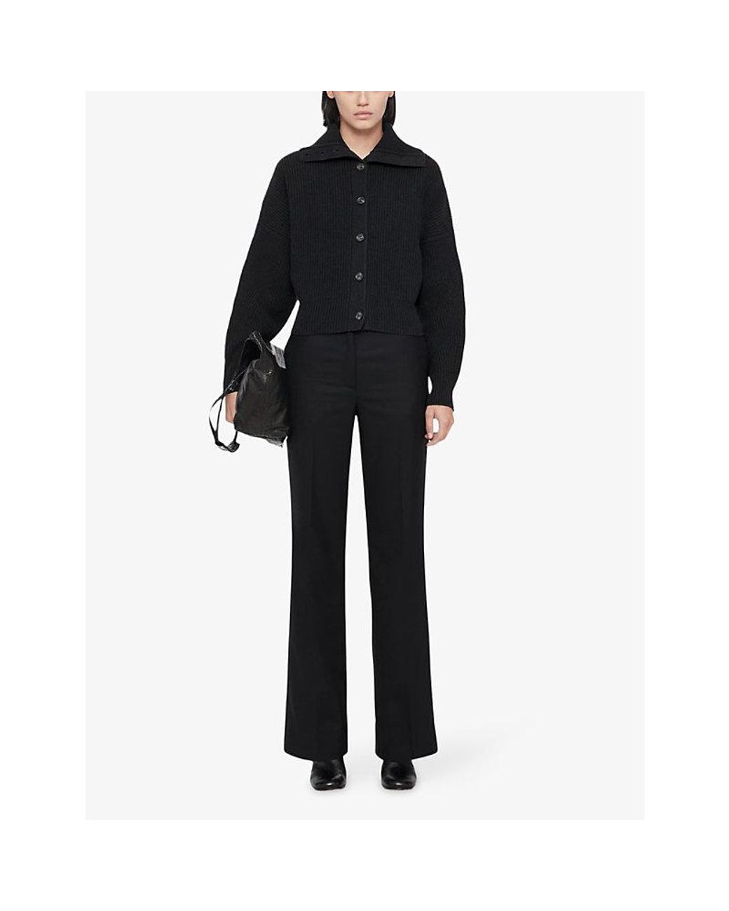AllSaints Blue Caron Cropped Merino Wool Cardigan