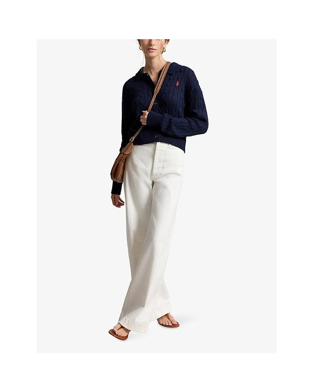 Polo Ralph Lauren Blue Logo-Embroidered Cable-Knit Cotton Cardigan