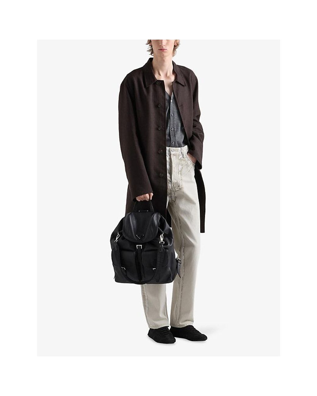 Prada Black Branded Leather Backpack