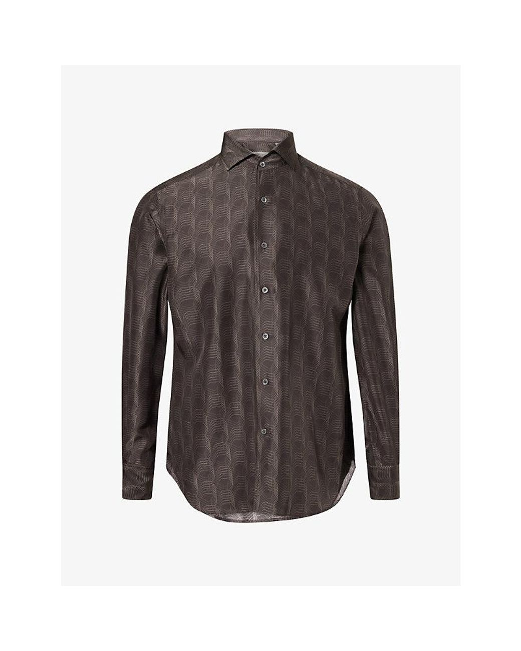 Corneliani Gray Wave Printed Long-Sleeve Silk Shirt for men