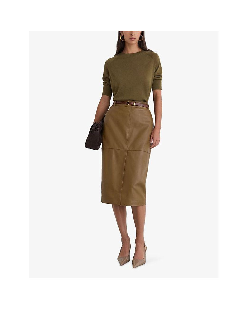 Reiss Green Suzzie Funnel-Neck Merino-Wool T-Shirt