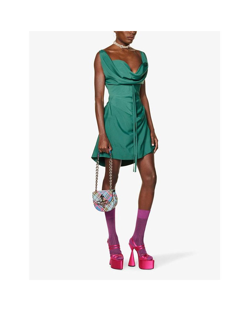 vivienne in the green dress Westwood Iwona Draped-panel Crepe Mini Straps & Sleeves_Wide Straps