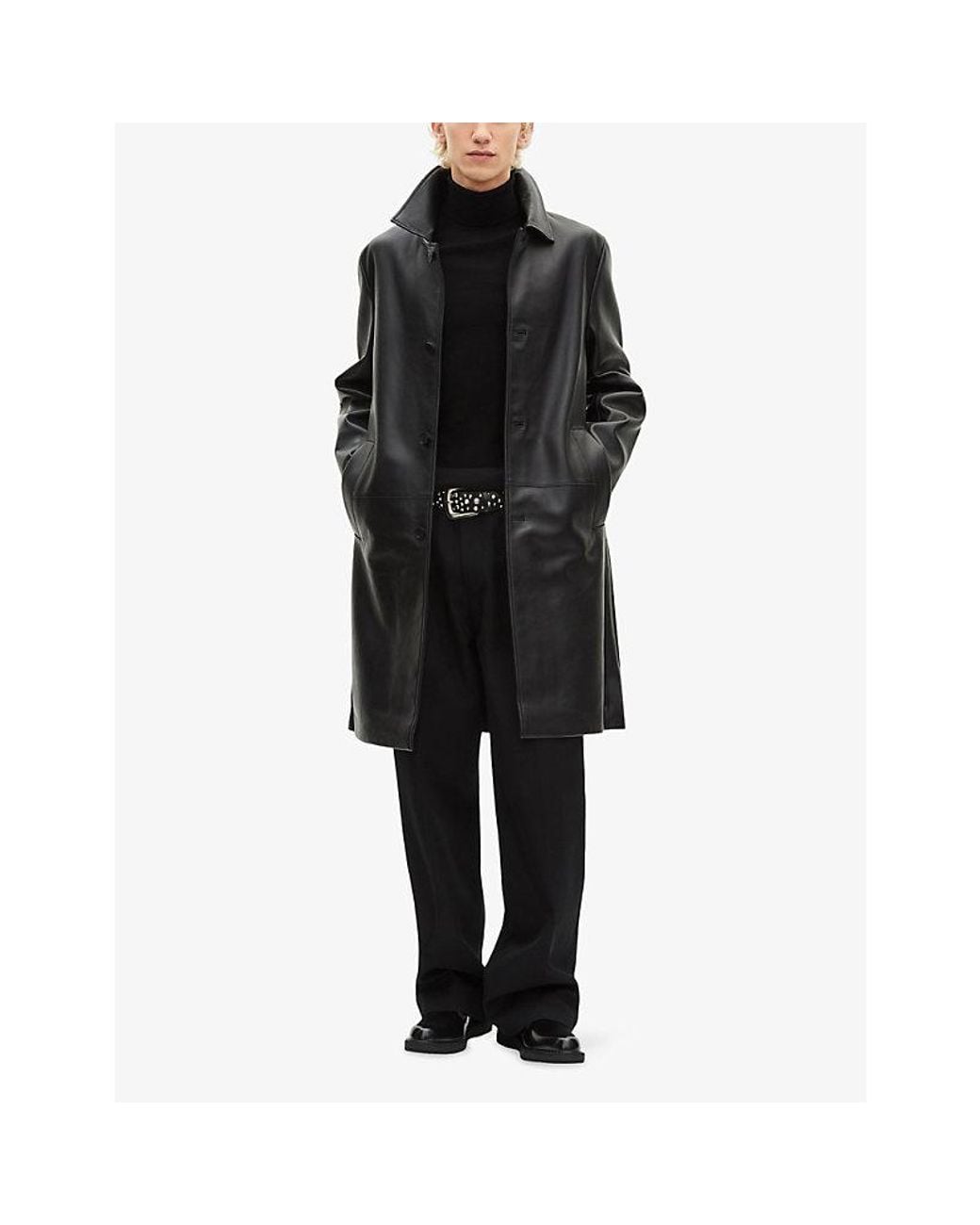 The Kooples Black Side-Pocket Long Leather Coat for men
