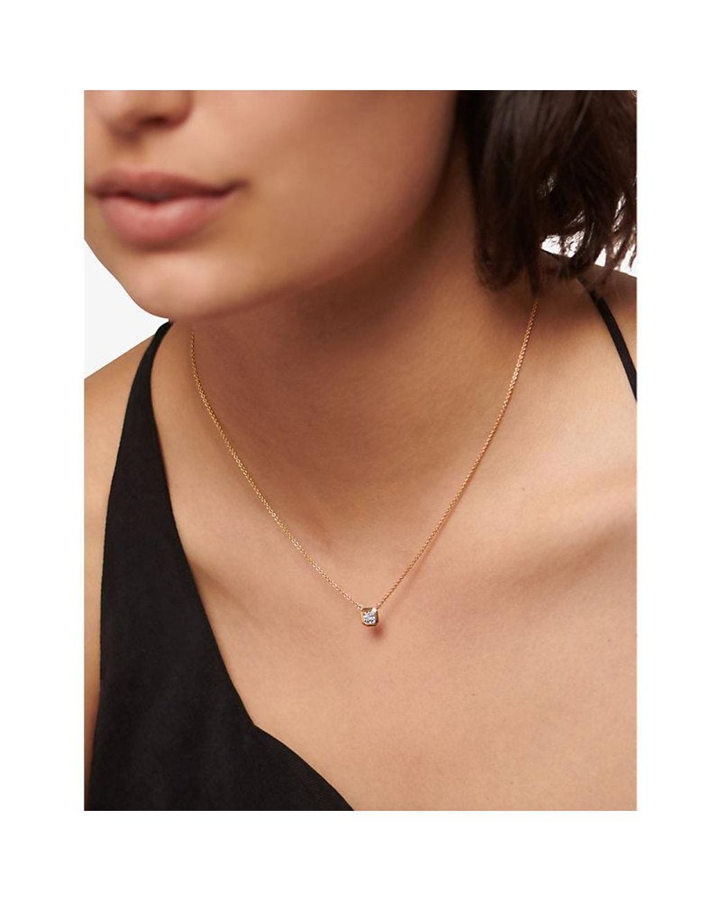 Monica Vinader White Solitaire 18Ct-Plated Vermeil Sterling- And 0.06Ct Lab-Grown Diamond Necklace