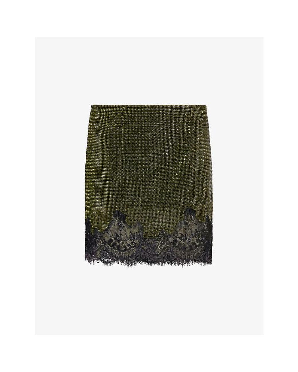 Self-Portrait Green Chainmail Woven Mini Skirt