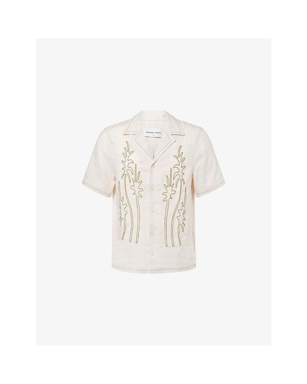 Frescobol Carioca White Alves Palm Short-Sleeve Linen Shirt for men