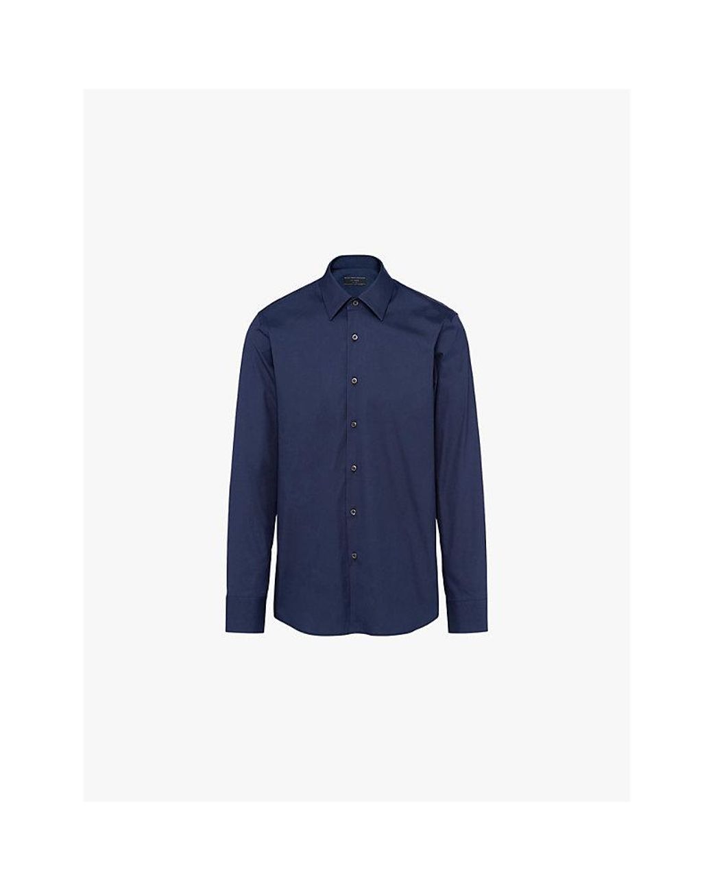 Prada Blue Collared Slim-Fit Cotton-Blend Shirt for men