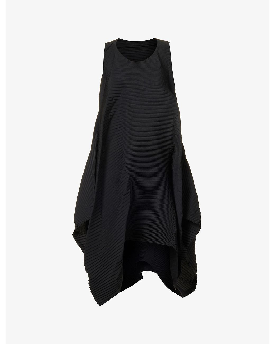 Issey Miyake Leaf Pleated Boat-neck Woven Midi Dress in Black | Lyst