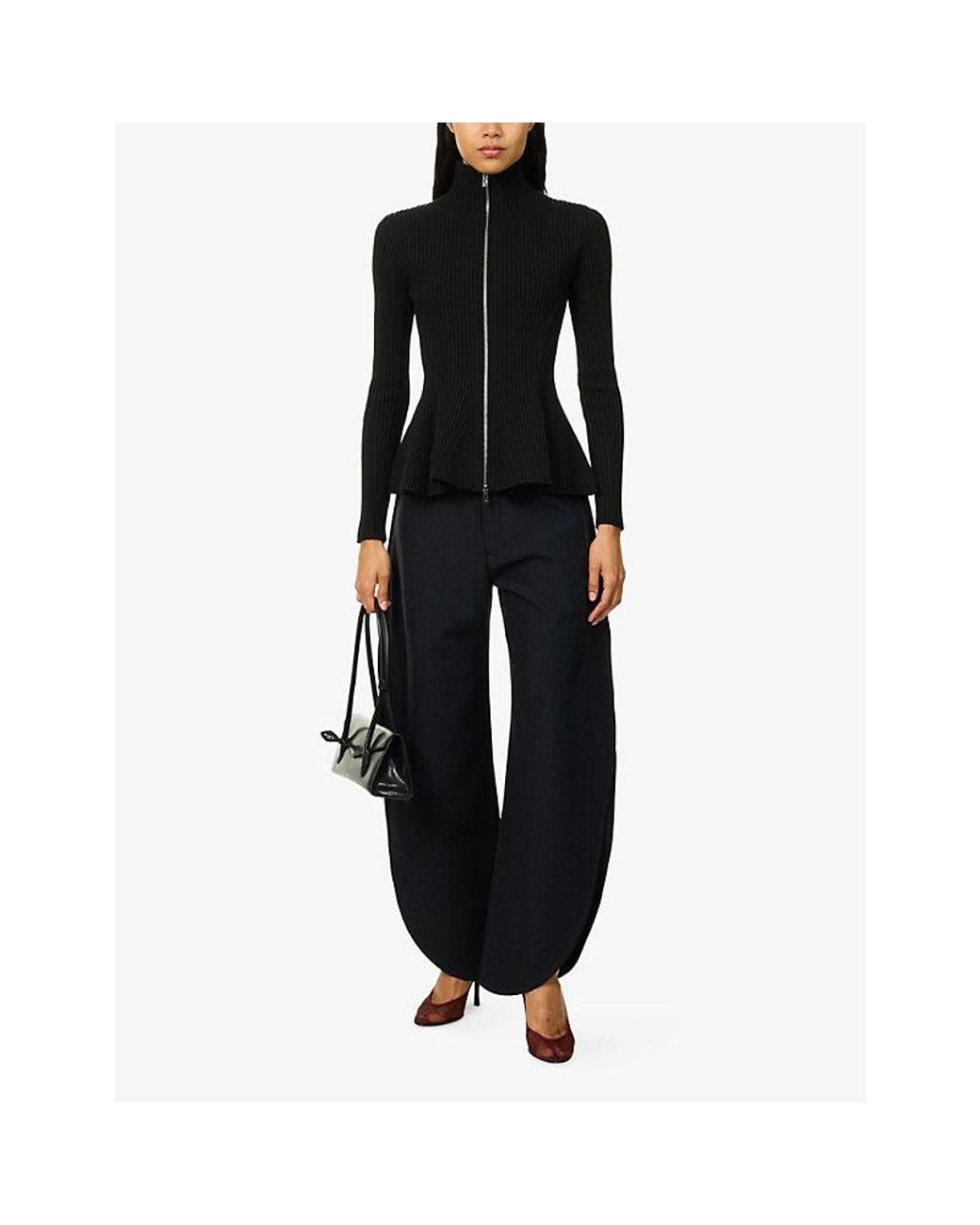 Alaïa Blue Petal Curved-Leg Wool Denim Trousers