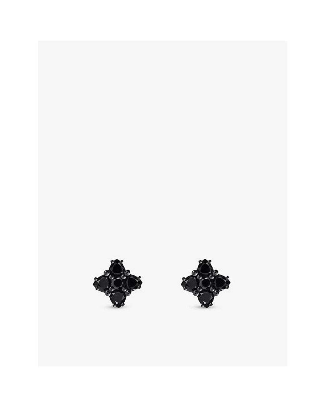 Thomas Sabo Black Floral-Shape 925 Sterling And Cubic Zirconia Stud Earrings