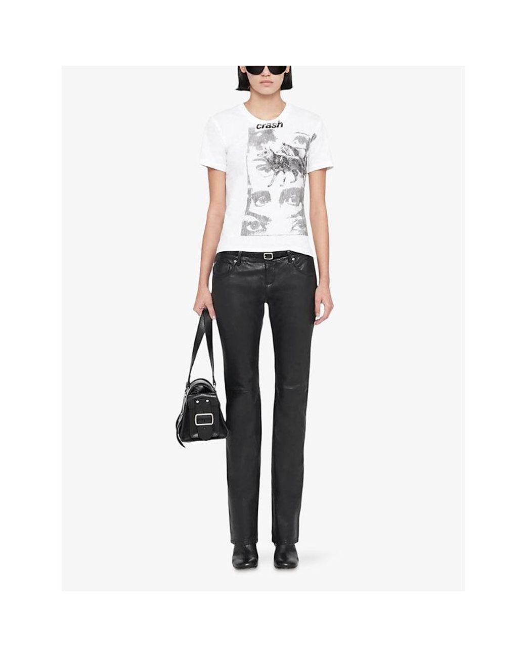 AllSaints Gray Riella Bootcut-Leg Low-Rise Leather Trousers