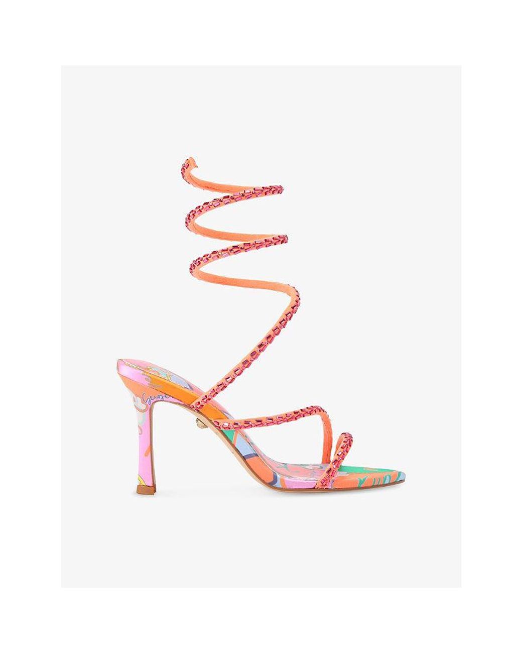 Kurt Geiger Pink Spiral Asymmetric Heeled Woven Sandals