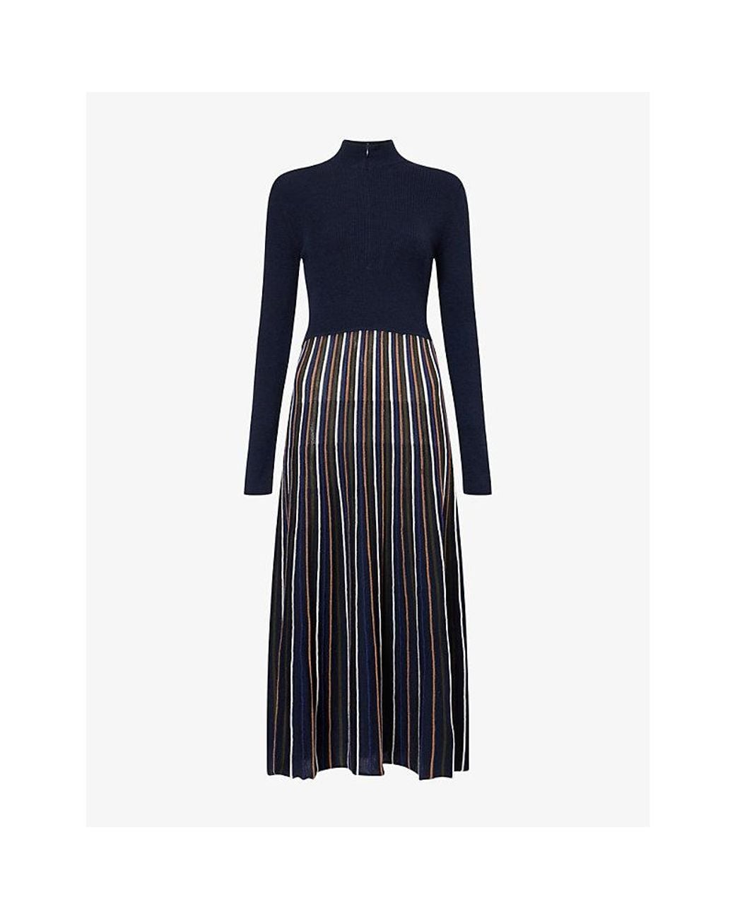 ME+EM Blue Striped Merino-Wool Maxi Dress