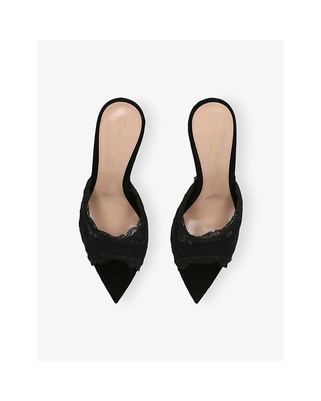 Gianvito Rossi Black Claudia Lace And Suede Mules