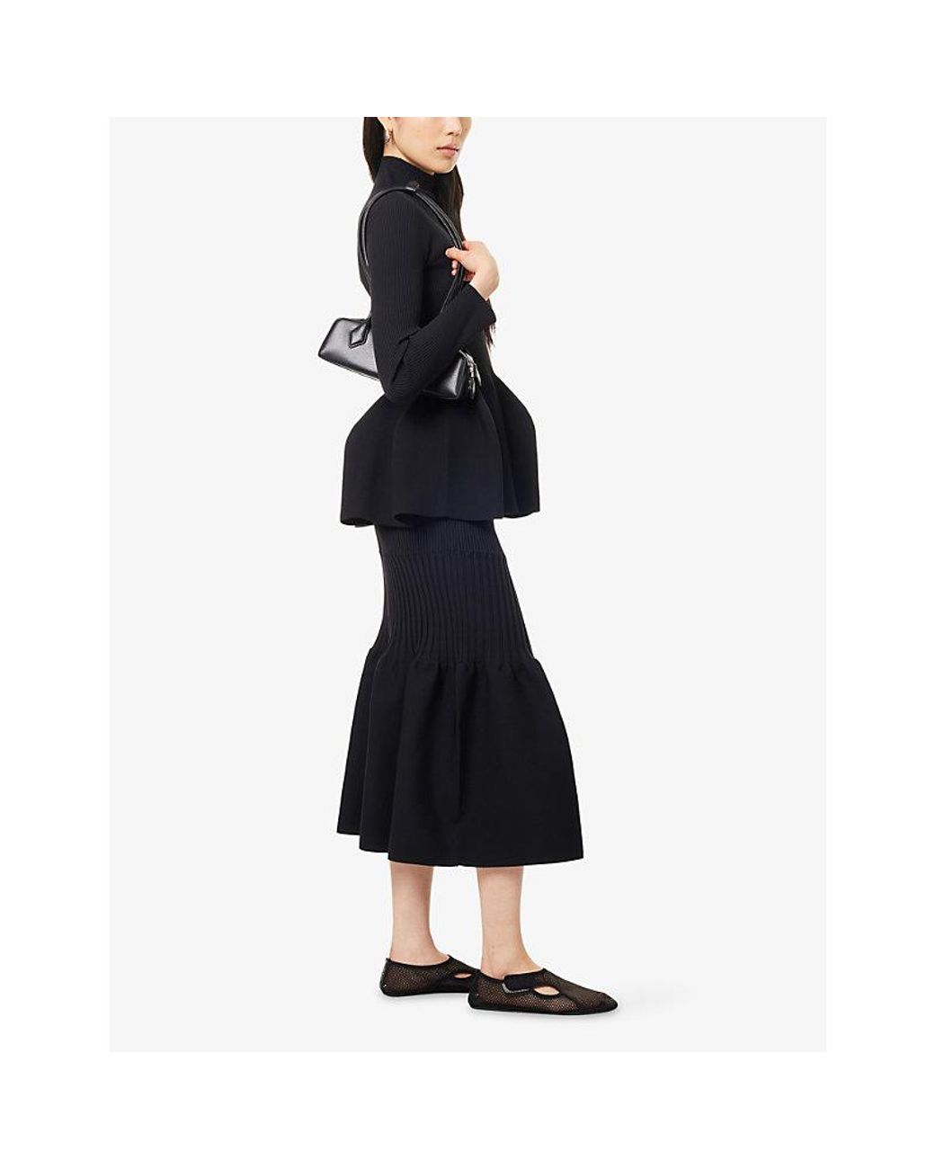 CFCL Blue Fluted Mermaid Flared Knitted Midi Skirt