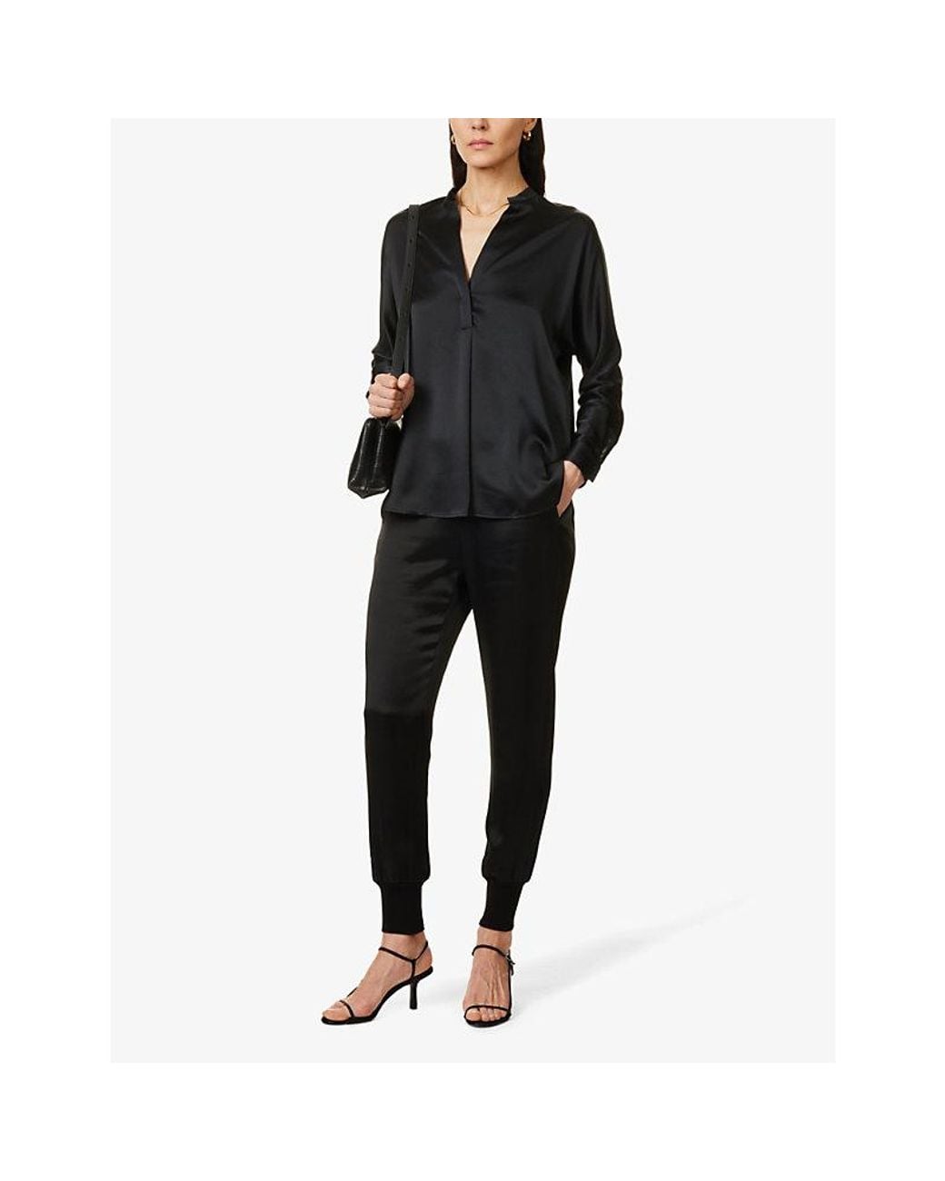 Vince Black Relaxed-Fit Silk Blouse