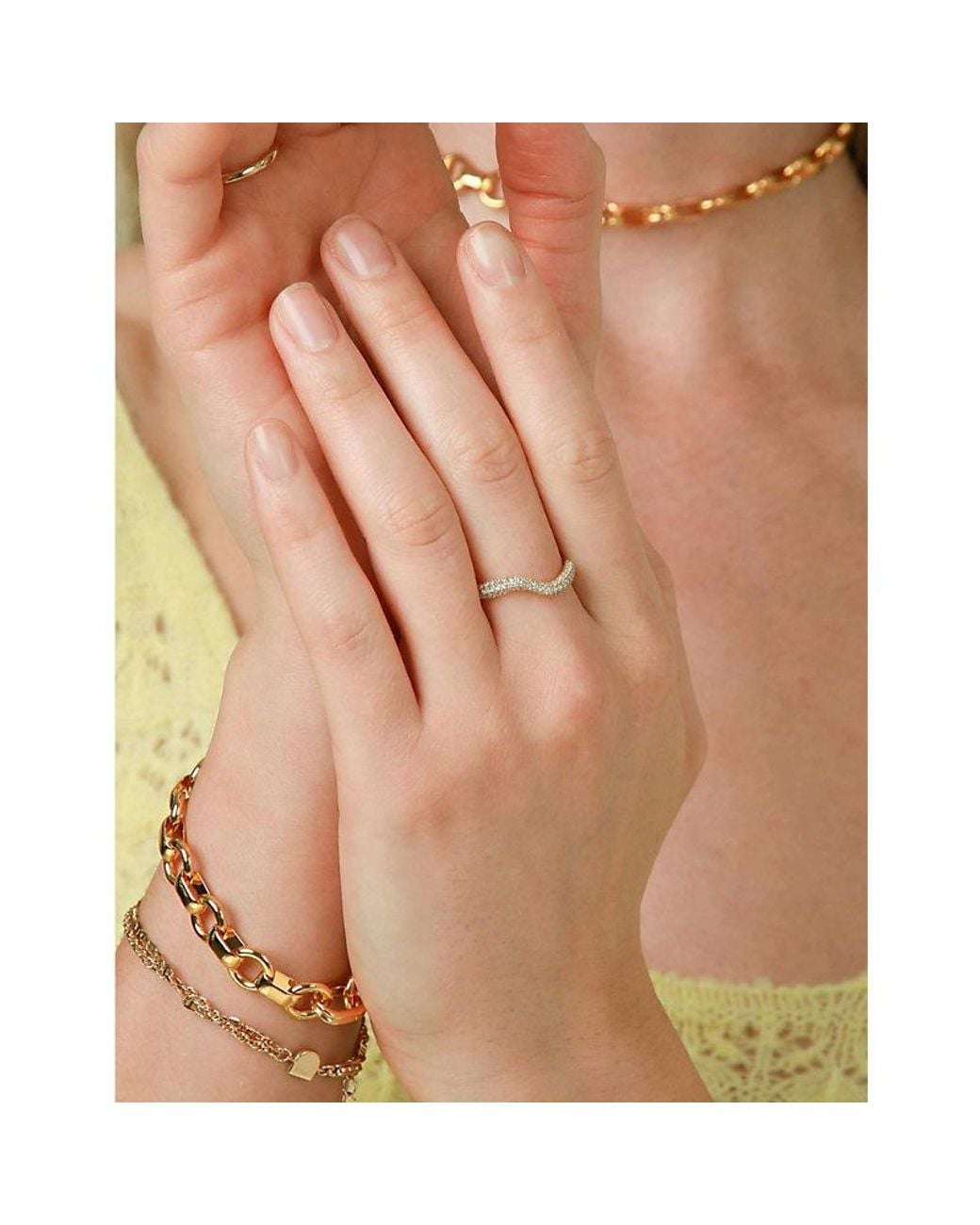 Astrid & Miyu Metallic Wave Recycled Sterling And Cubic Zirconia Ring