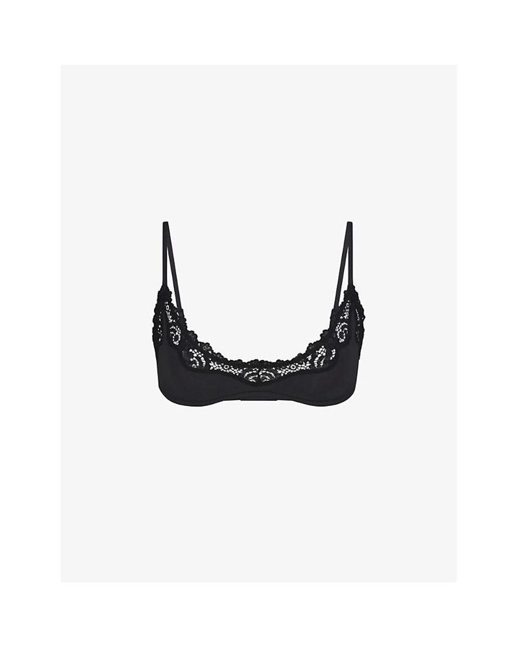 Skims Black Fits Everybody Lace-Trimmed Stretch-Woven Bra
