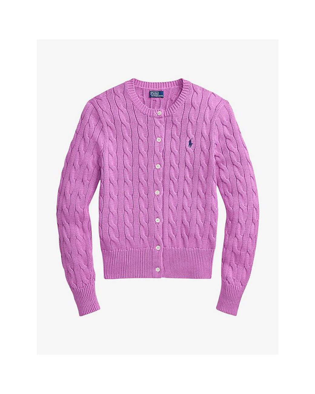 Polo Ralph Lauren Purple Brand-Embroidered Cable-Knitted Cotton Cardigan