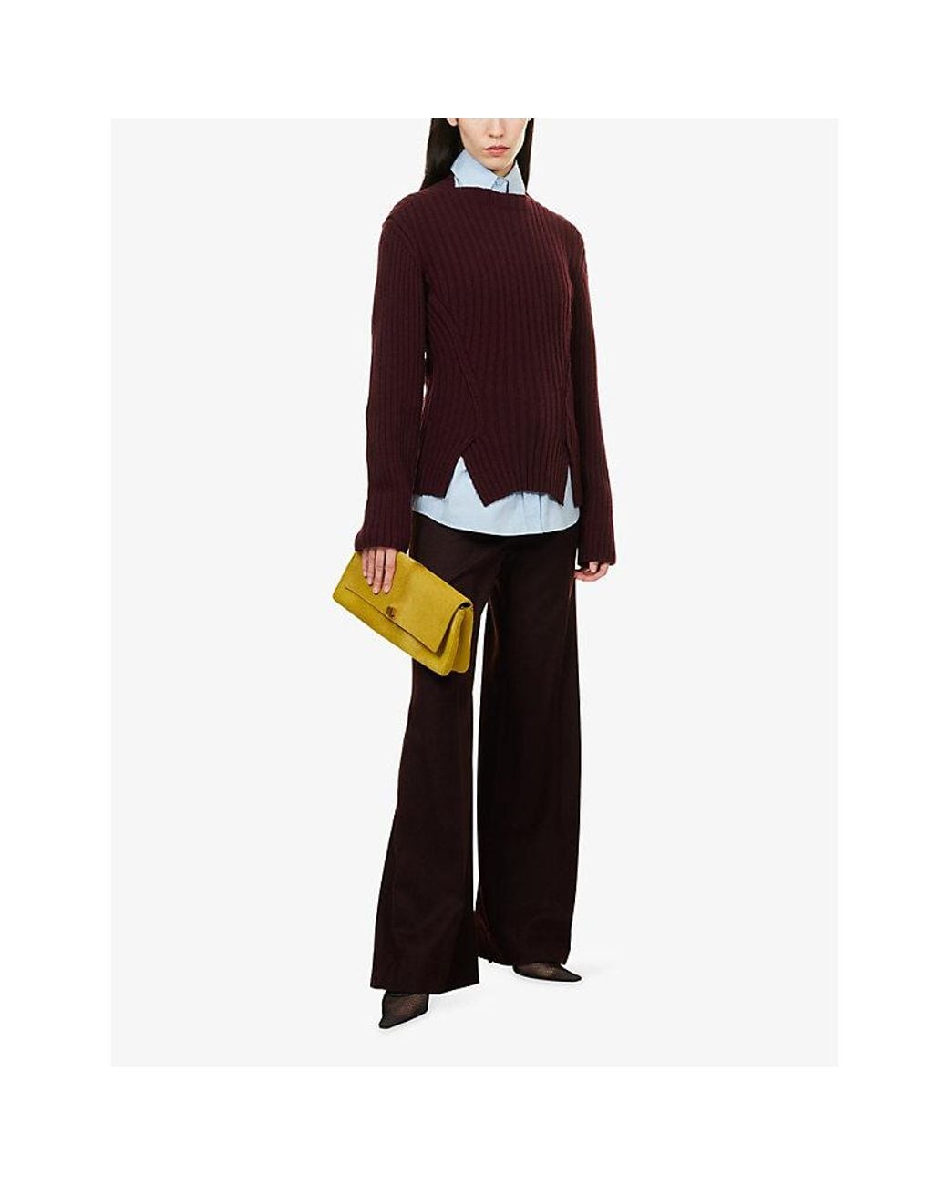 Victoria Beckham Purple High-Neck Wool And Cashmere Blend Ribbed Jumper