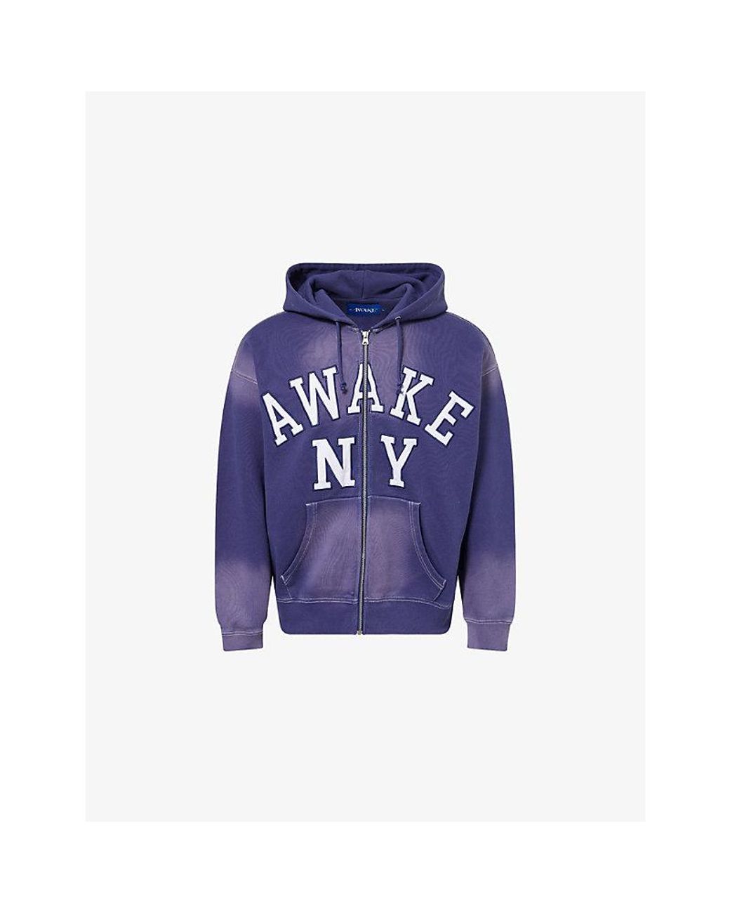 AWAKE NY Blue Logo-Embroidery Faded Zip-Through Cotton-Jersey Hoody for men