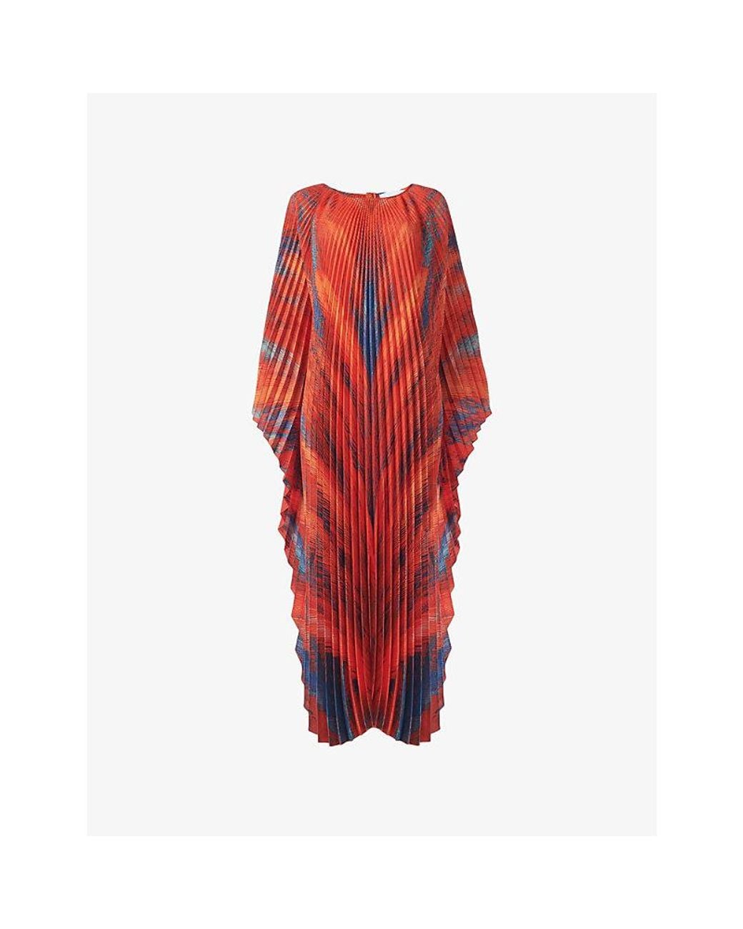 eem Red Printed Pleated Kaftan