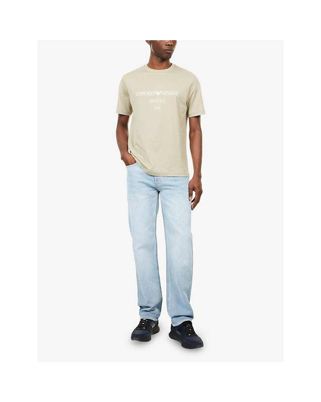 Emporio Armani Blue J76 Straight-Leg Stretch-Denim Jeans for men