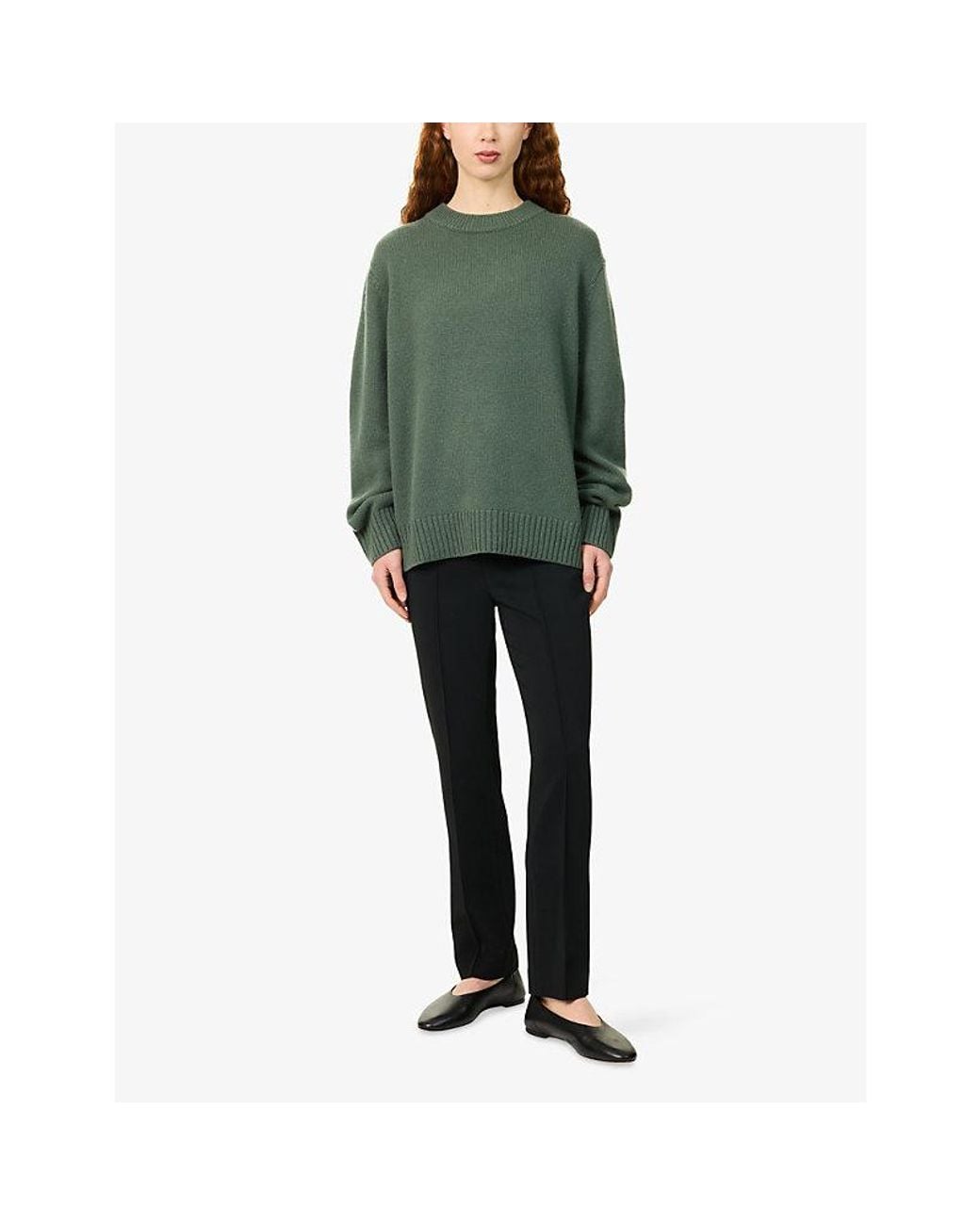 Jenni Kayne Green Crew-Neck Long-Sleeve Cashmere Jumper