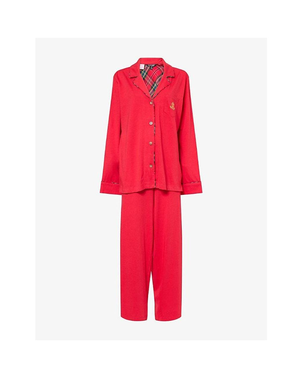 Ralph Lauren Embroidered-Logo Wide-Leg Cotton-Blend Pyjama Set