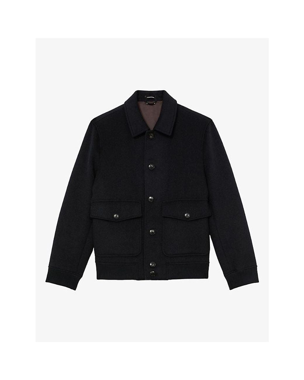 Reiss Black Deluca Flap-Pocket Wool-Blend Jacket for men