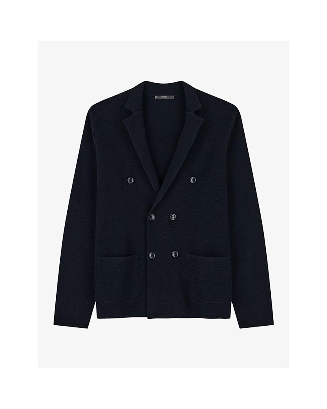 Boggi Blue Double-Breasted Regular-Fit Merino Wool Jacket for men