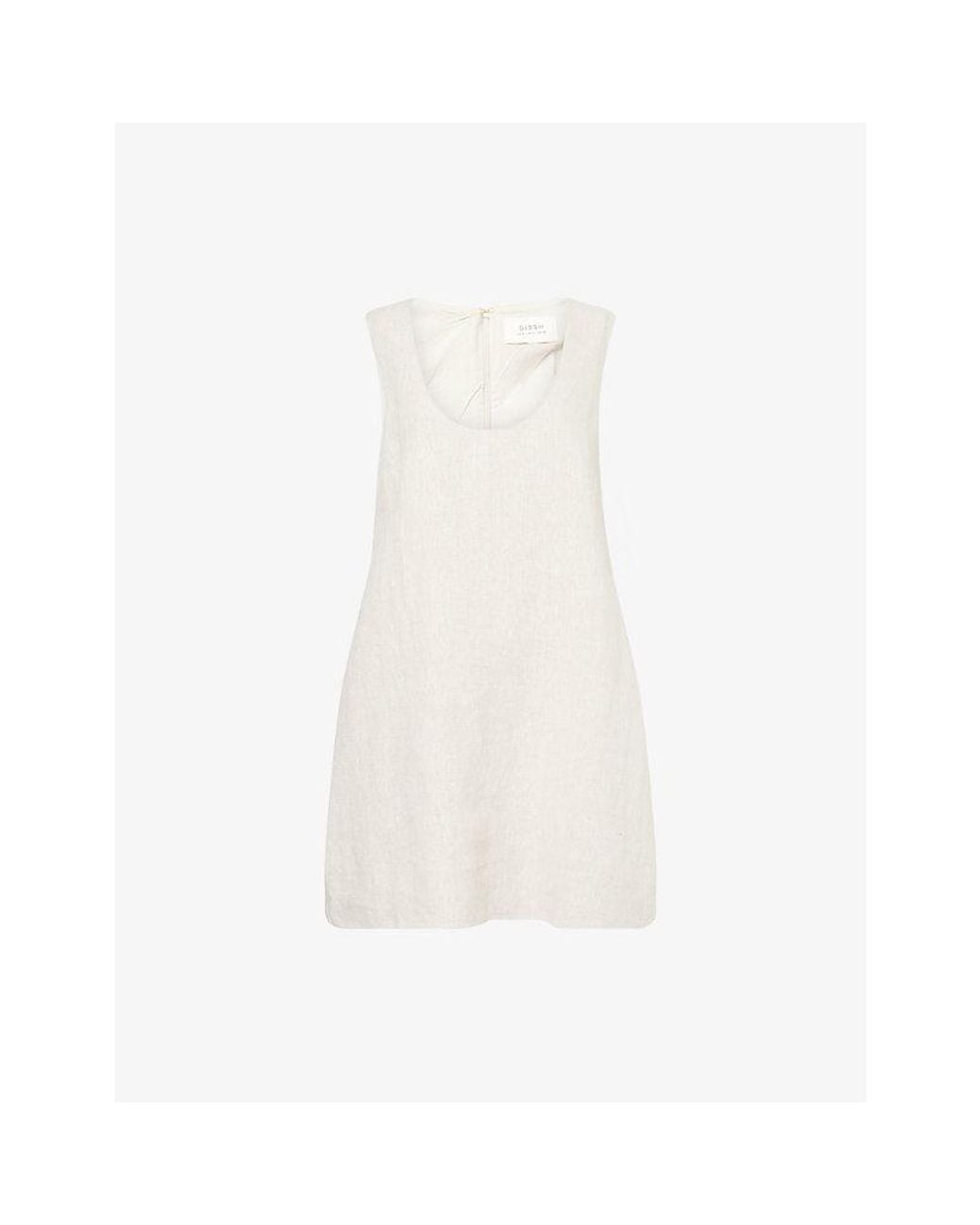 Dissh Lotus Scoop-Neck Linen Mini Dress in White