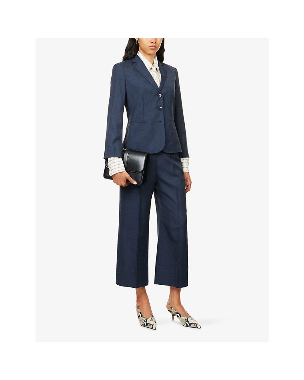 Theory Blue Wide Cropped-Leg Twill Trousers