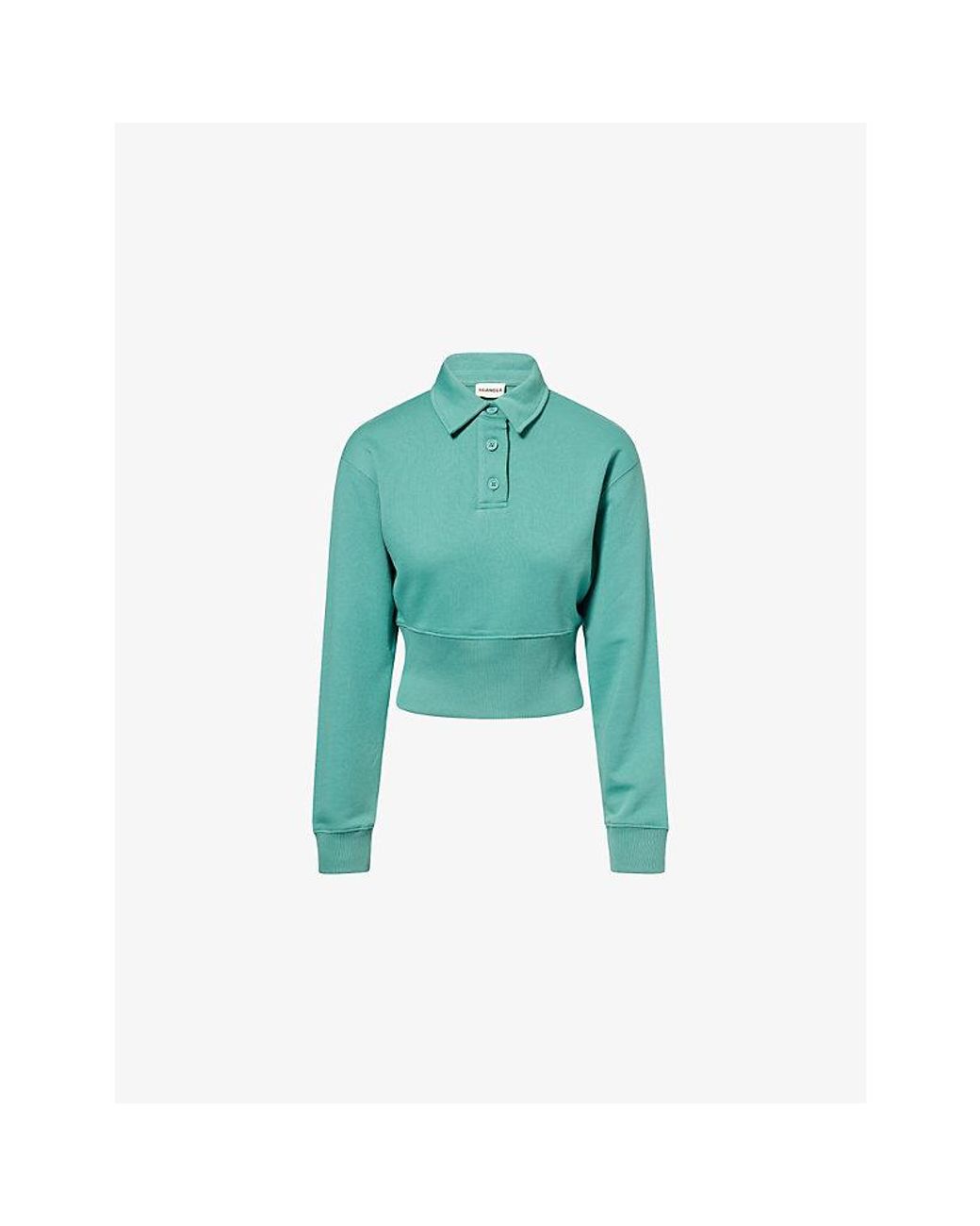 ADANOLA Green Cinched-Waist Cotton-Jersey Polo Top