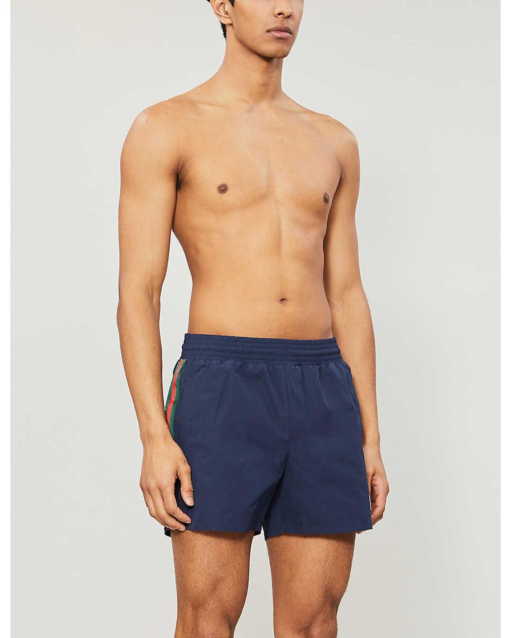 Gucci Synthetic Stripedtrim Relaxedfit Swim Shorts in Blue for Men