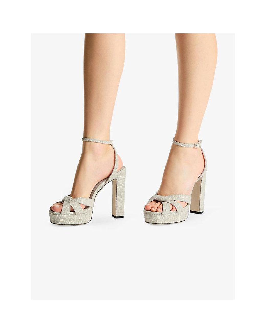 Jimmy Choo White Kove 120 Raffia Platform Sandals