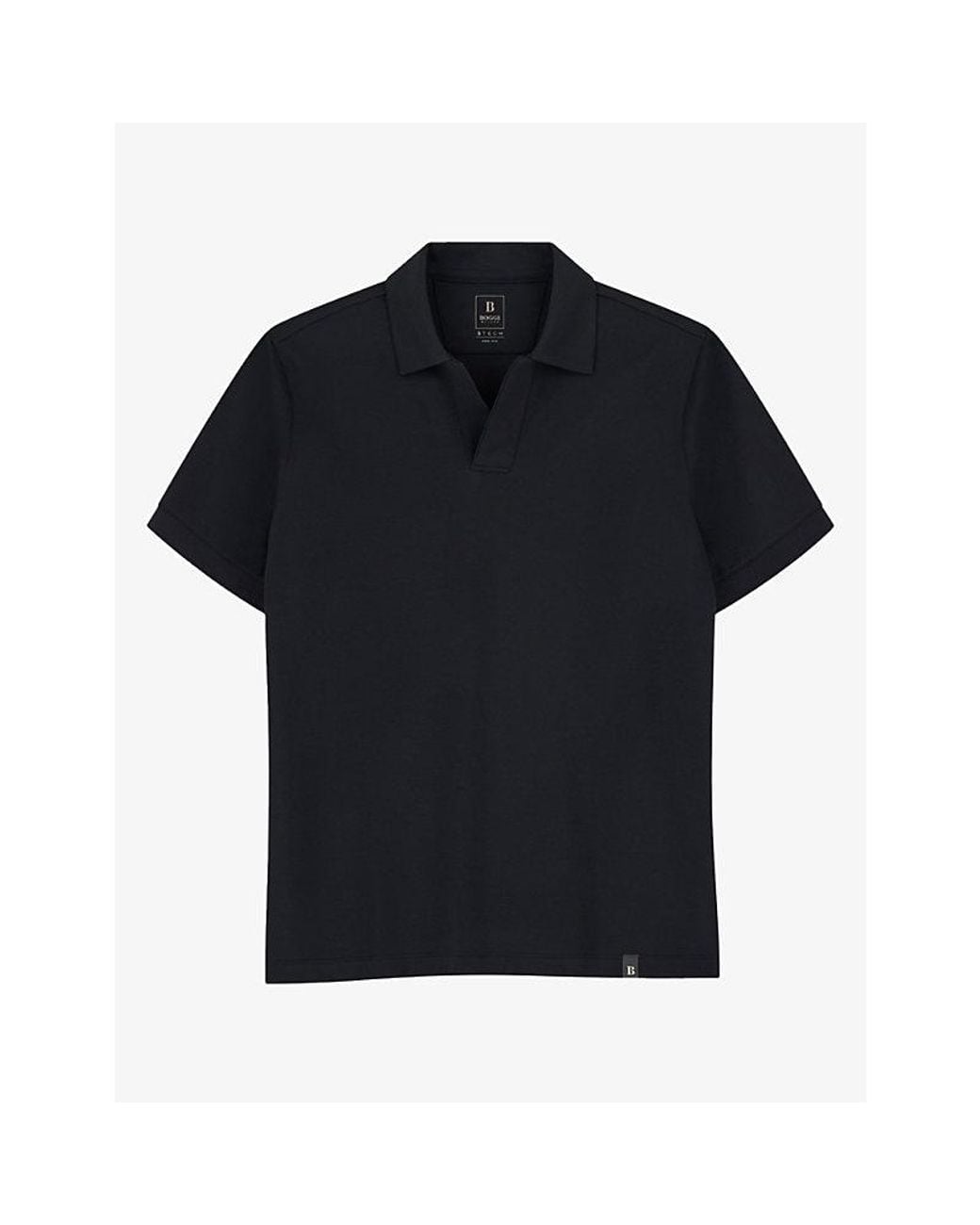 Boggi Black Open-Collar Stretch Cotton-Blend Polo for men