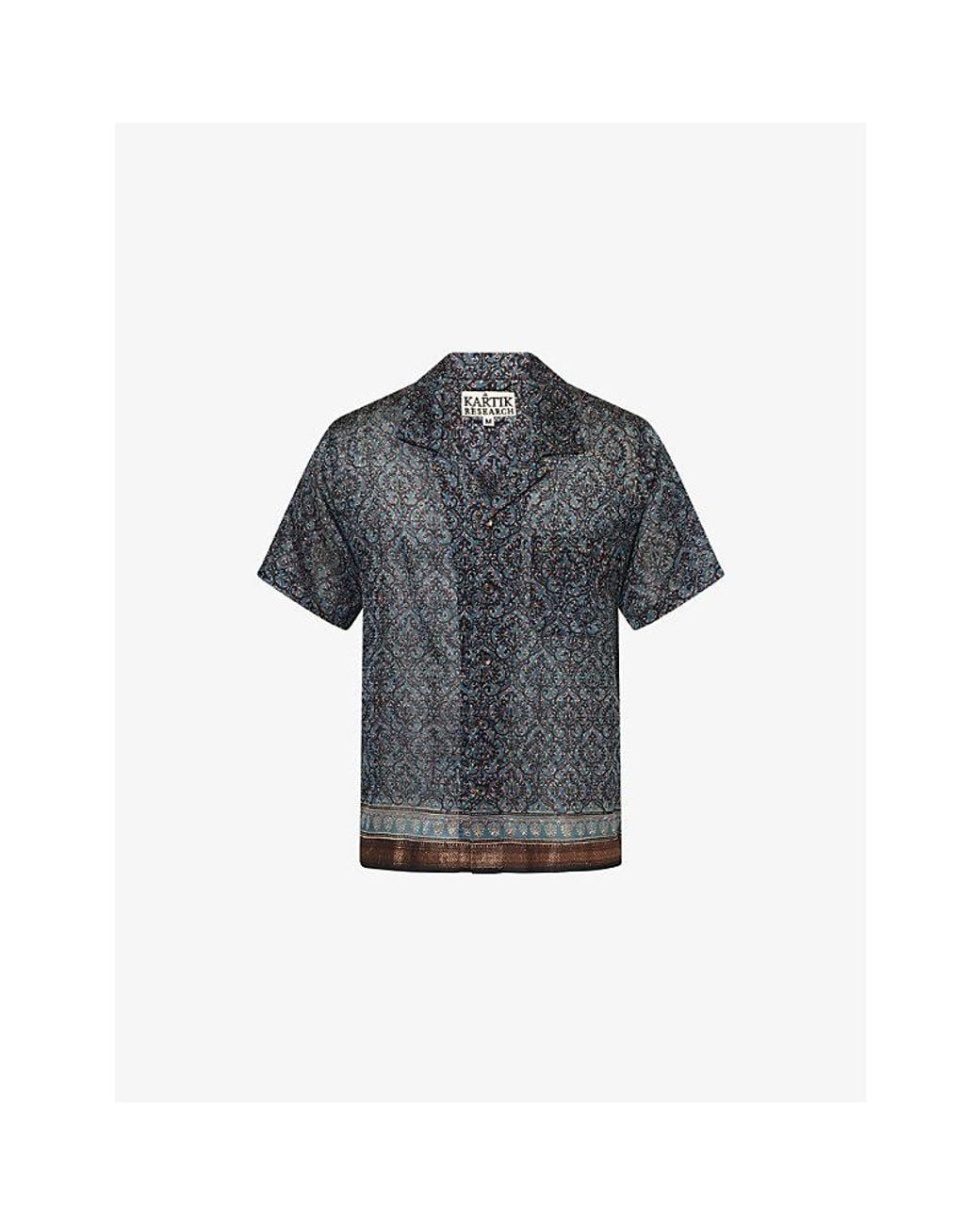 Kartik Research Gray Pattern Camp-Collar Silk Shirt for men