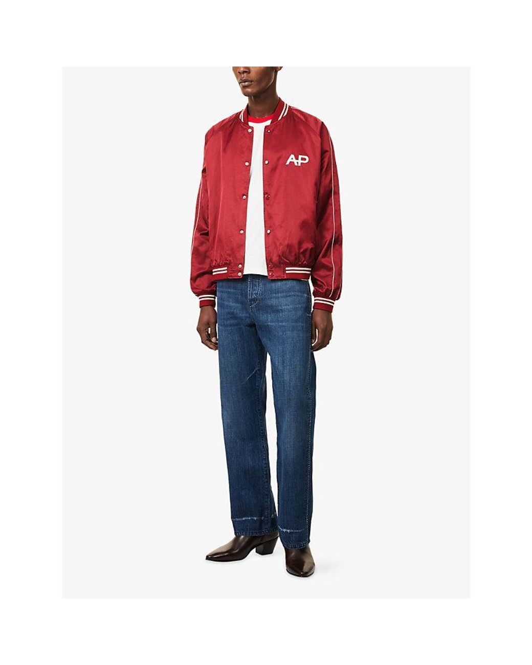 Austin Post Red Teddy Brand-Print Satin Jacket for men