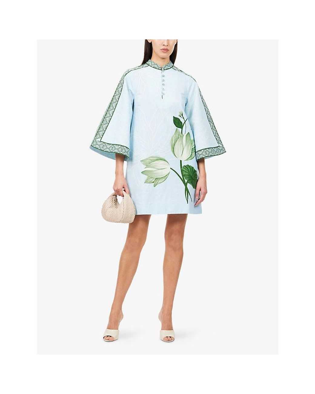 VERANDAH Blue Anj Cotton-Hemp Kaftan Mini Dress