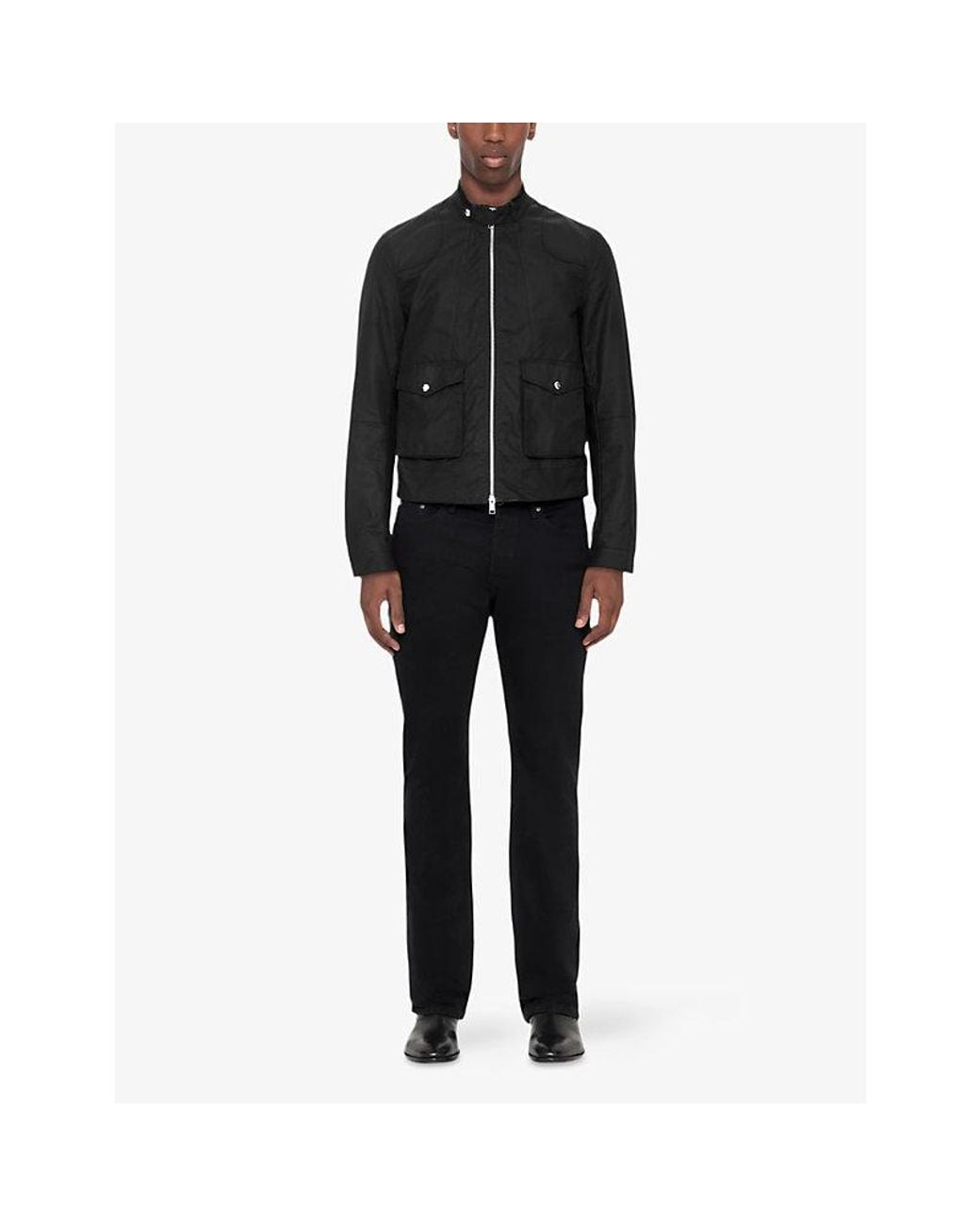 AllSaints Black Kirk Regular-Fit Waxed-Cotton Racer Jacket for men
