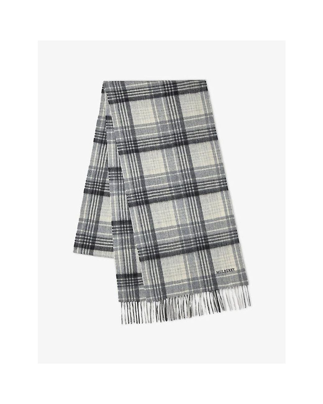 Mulberry Gray Long Heritage Check Wool Scarf