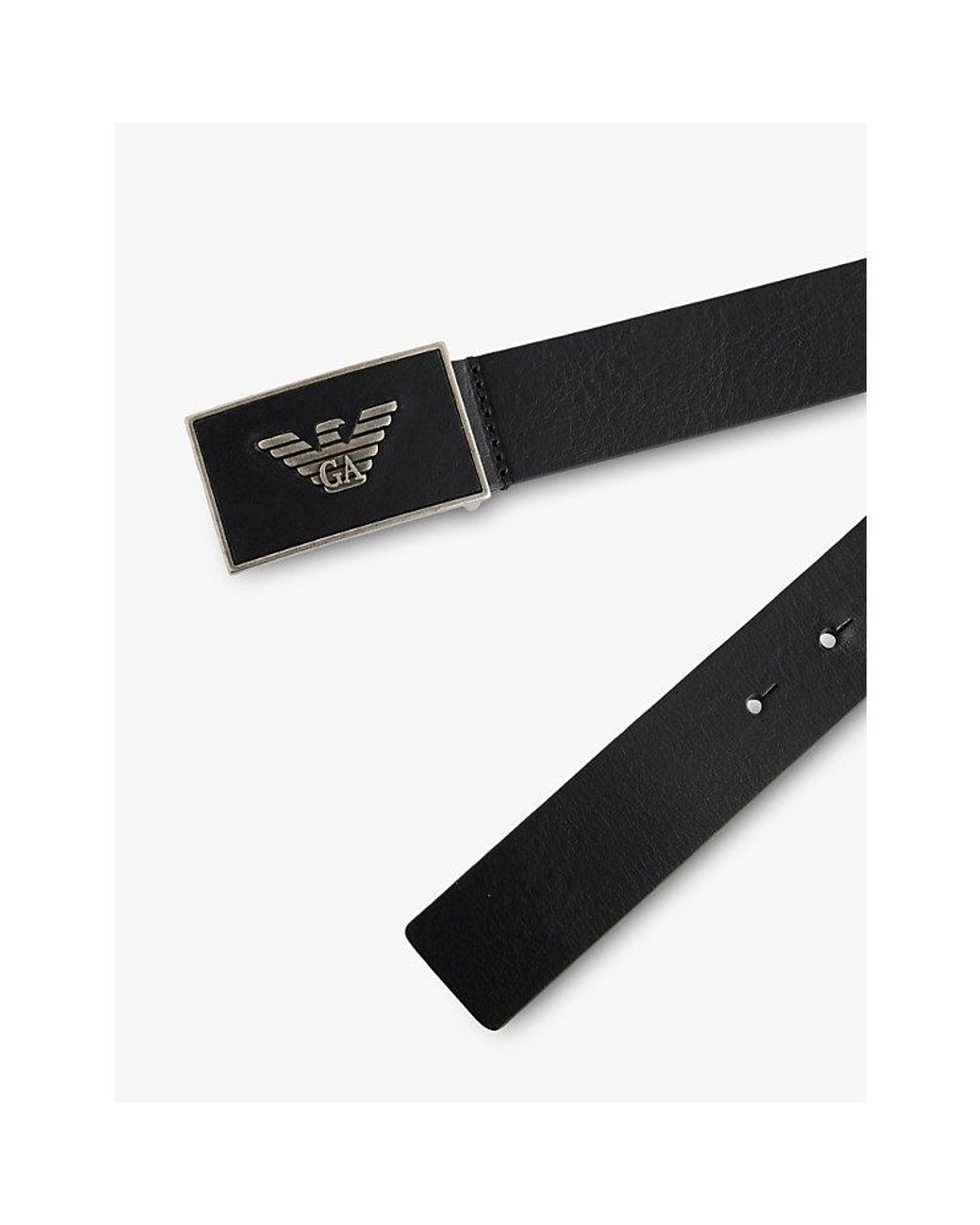 Emporio Armani Black Branded-Buckle Leather Belt for men