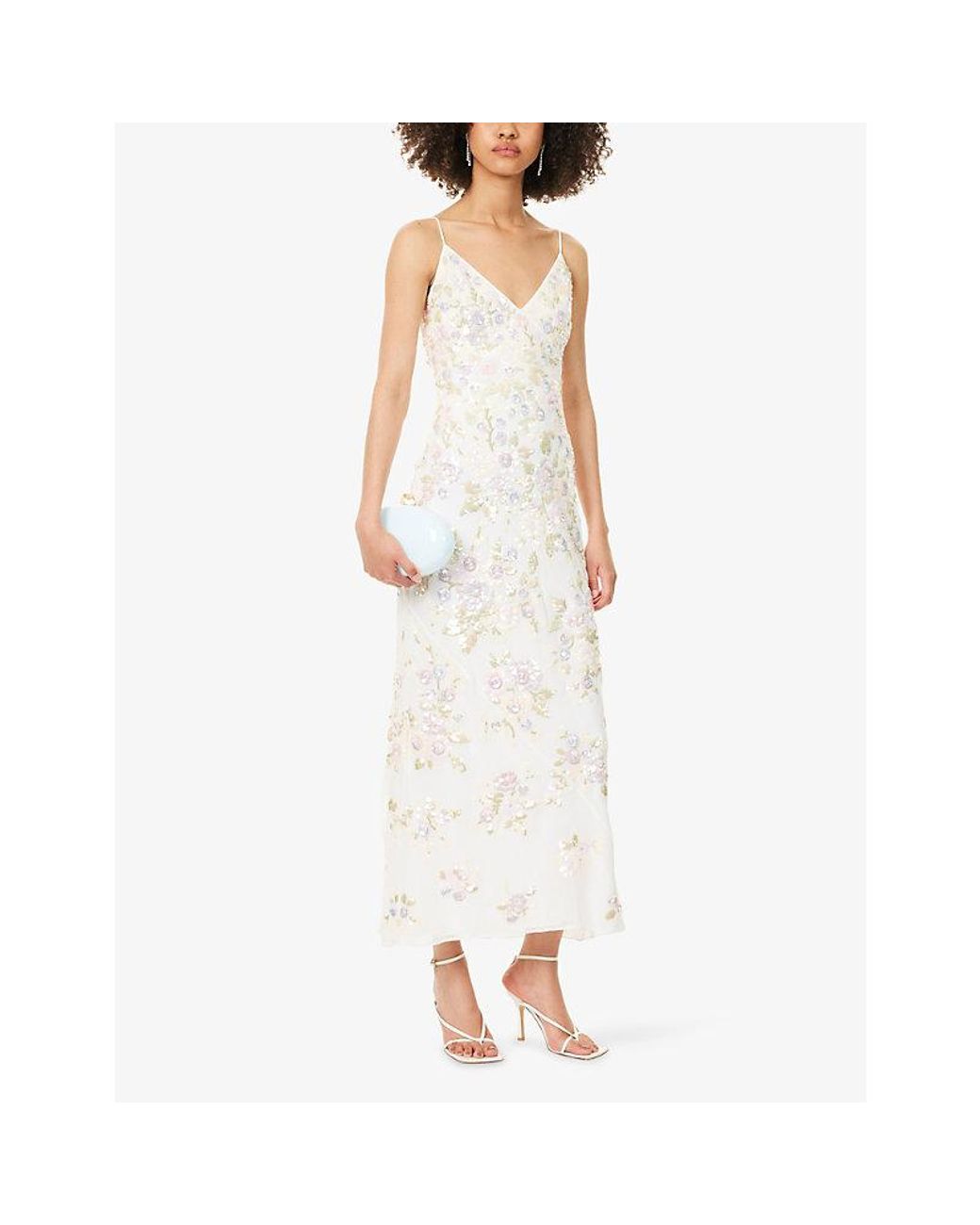 Needle & Thread White Paradise Camisole Sequin-Embellished Georgette Maxi Dress