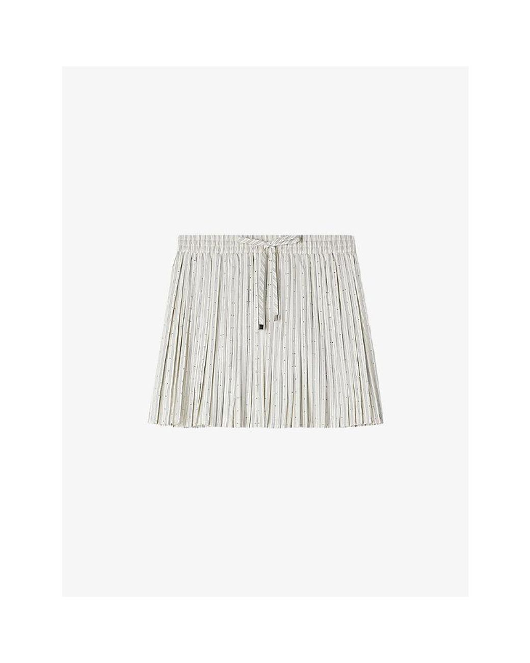 Sandro White Striped Pleated Woven Mini Skirt