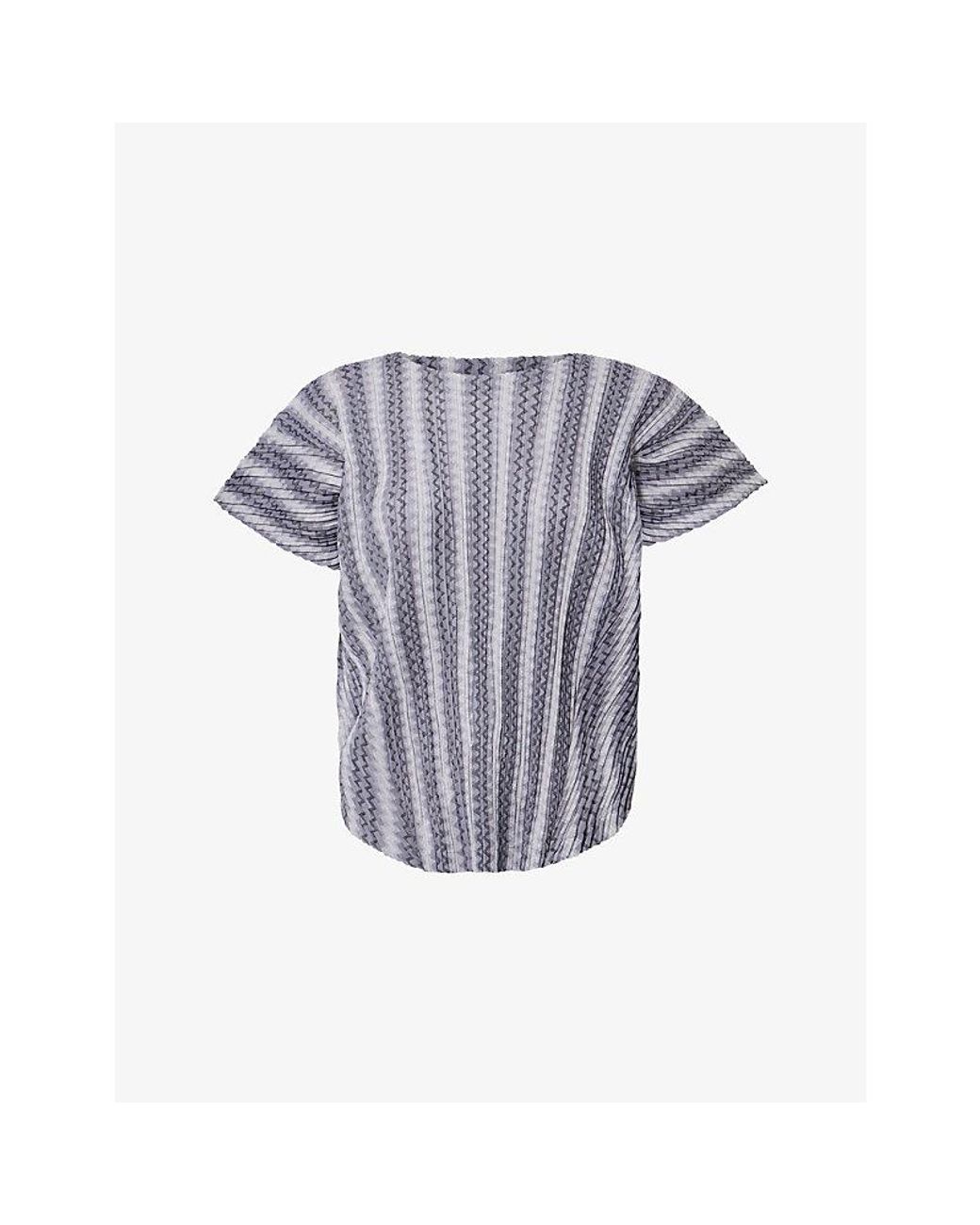 Pleats Please Issey Miyake Blue Zigzag Short-Sleeves Knitted Top