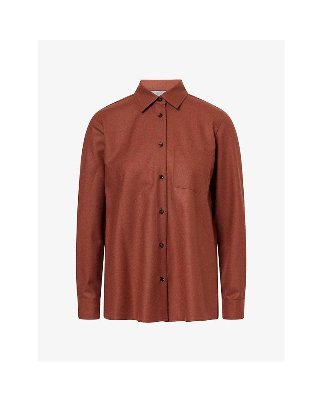 Max Mara Brown Long-Sleeve Relaxed-Fit Cashmere Shirt
